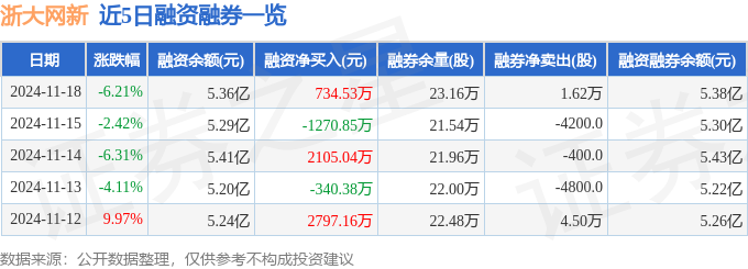 浙大网新（600797）11月18日主力资金净卖出160735万元(图2)