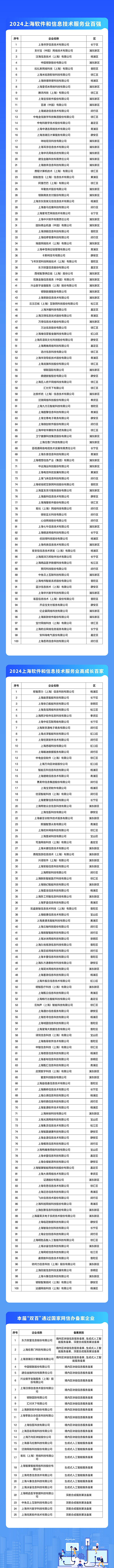 2024上海软件和信息技术服务业“双百”名单发布