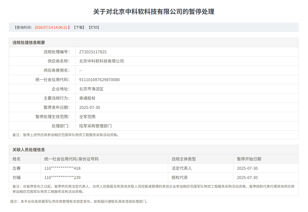 反复围标串标中科软再被暂停军采(图3)